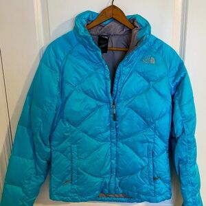 The North Face 550 Down Jacket Size Small Blue Turquoise Quilted Puffer Womens